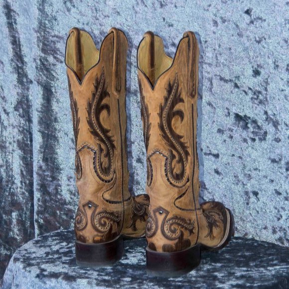 Corral Square Toe Cowboy Boot Brown & Tan 10 - Picture 14 of 15